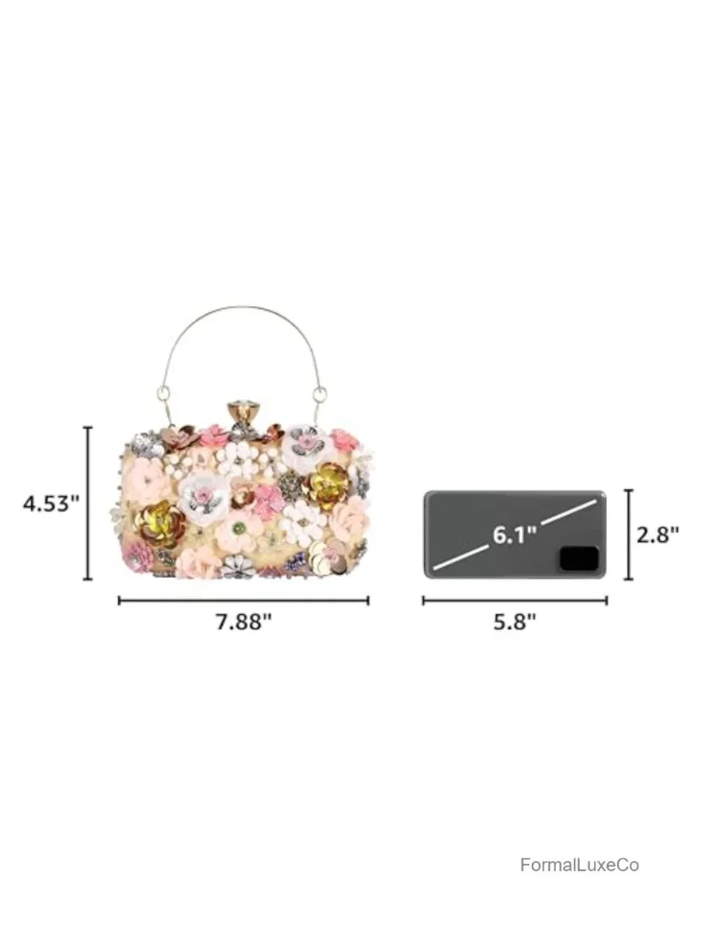 Satin Floral Clutch with Pearl Beads Magnetic Buckle Evening Bag